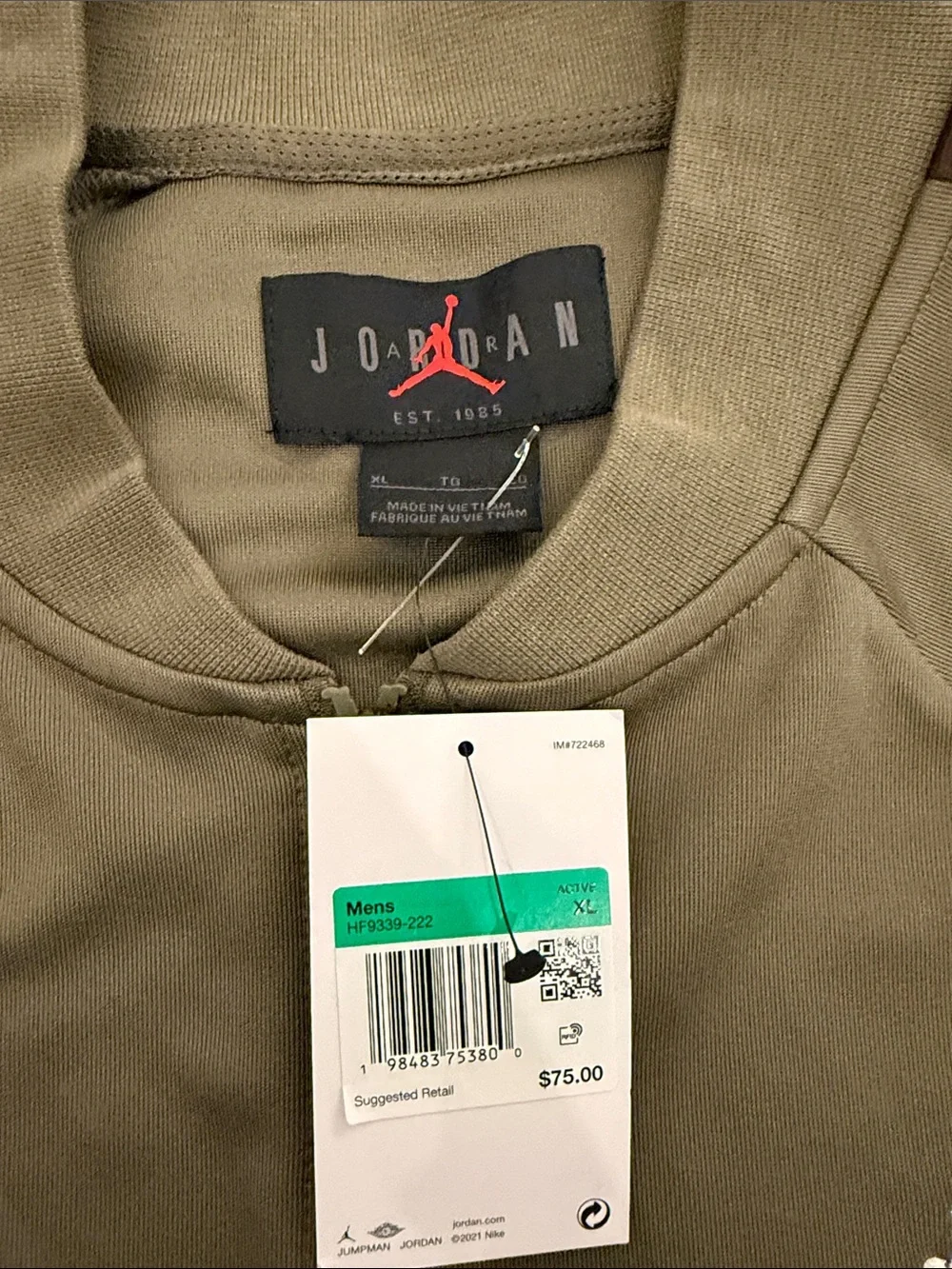 Nike Air Jordan Essentials Tracksuit Jordan Olive Jacket Mens XL New HF9339-222